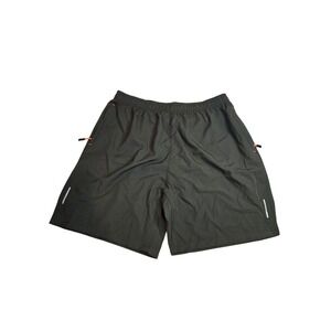 Mens XL Dark Olive Green Athletic Running Shorts Zipper Pockets Reflective 7in